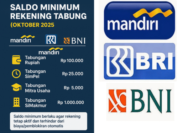 Bank Mandiri, BRI, dan BNI Perbarui Aturan Saldo Minimum Rekening Tabungan per Oktober 2025