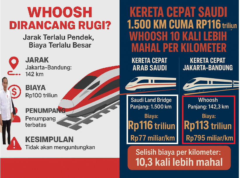 Whoosh 10 Kali Lebih Mahal dari Land Bridge Arab Saudi : Apakah KPK Masih Perlu Cari Bukti Korupsi?