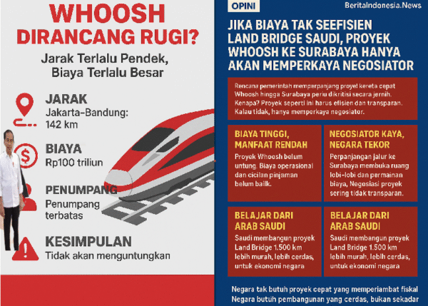 Jika Biaya Tak Seefisien Land Bridge Saudi, Proyek Whoosh ke Surabaya Hanya Akan Memperkaya Negosiator Negara Tekor