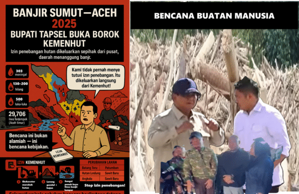 BANJIR SUMUT–ACEH 2025: BUPATI TAPSEL BUKA BOROK KEMENHUT