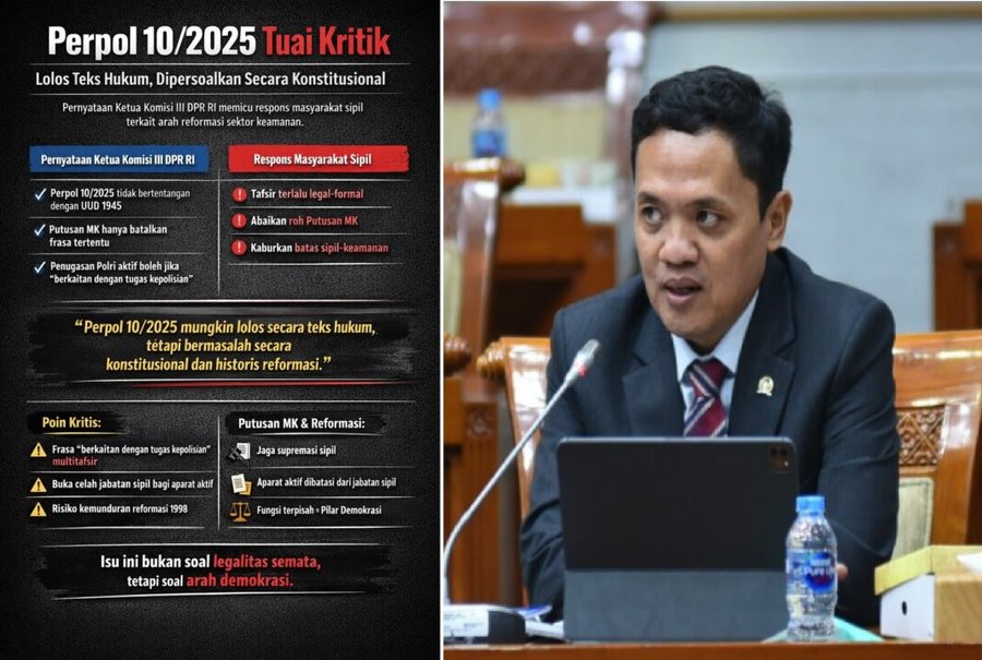 Pernyataan Ketua Komisi III DPR soal Perpol 10/2025 Tuai Kritik Masyarakat Sipil