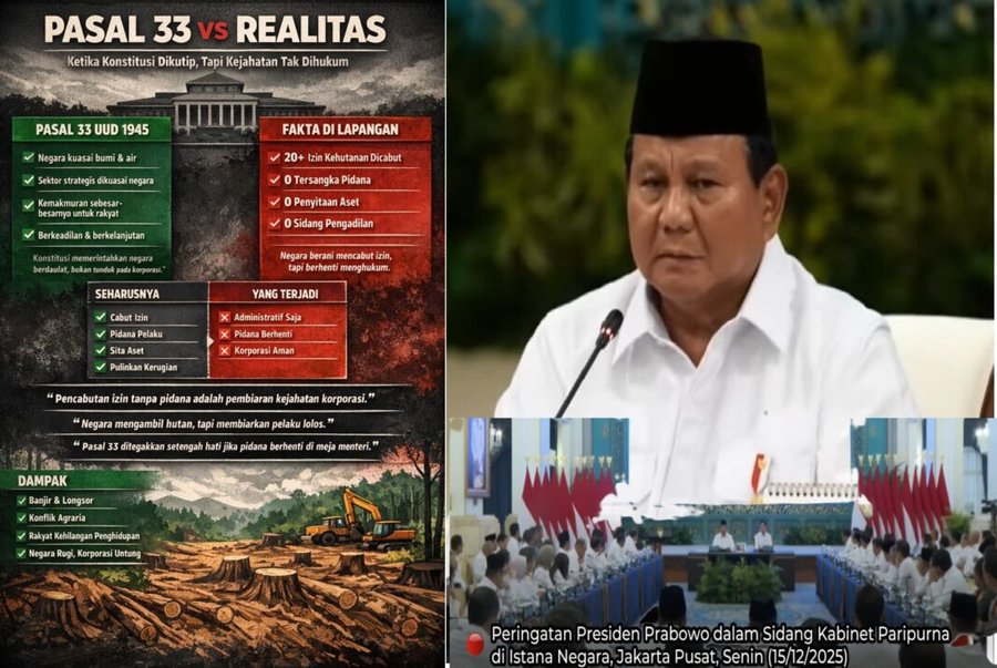 Prabowo : “Tidak Ada Korporasi yang Boleh Mengalahkan Negara”, Ketika Izin Dicabut Tapi Kejahatan Dibiarkan