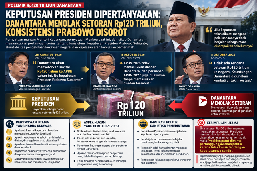 KEPUTUSAN PRESIDEN PRABOWO DIPERTANYAKAN: DANANTARA MENOLAK SETORAN Rp120 TRILIUN, KONSISTENSI PRABOWO DISOROT